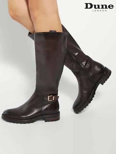 Dune London Brown Tabbey Cleated Chelsea Knee Boots (Y26911) | £199