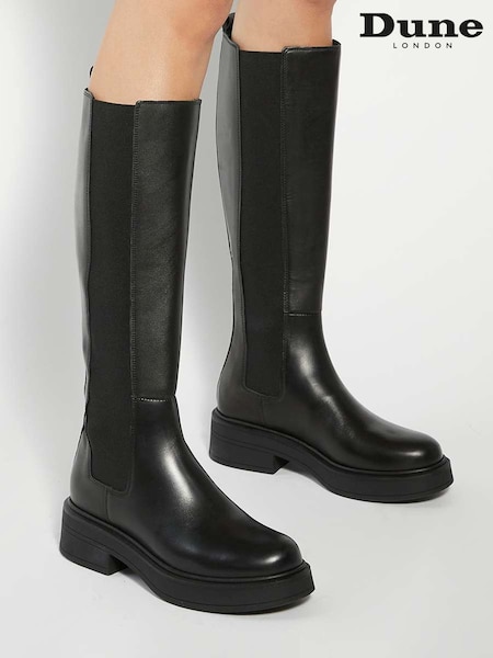 Dune London Black Temmings Chunky Chelsea High Leg Boots (Y26915) | £199