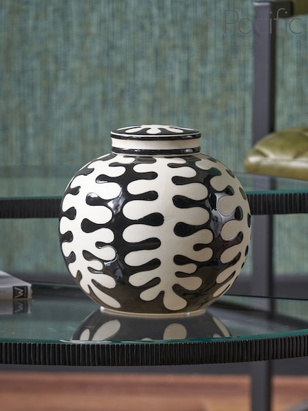 Pacific Elkorn Ceramic Coral Design Lidded Ginger Jar