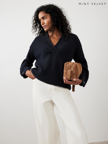 Mint Velvet Blue Cotton Blend Chunky Knit Jumper (Y26981) | £89