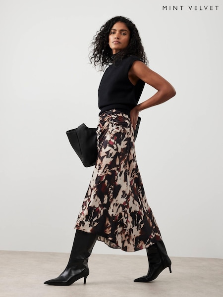 Mint Velvet Cream Abstract Print Midi Skirts (Y26986) | £99