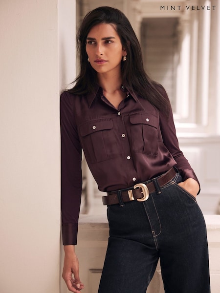 Mint Velvet Red Satin Utility Shirt (Y27004) | £89