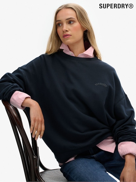 Superdry Blue Essential Logo Garment Dyed Crew Sweatshirt (Y27109) | £45