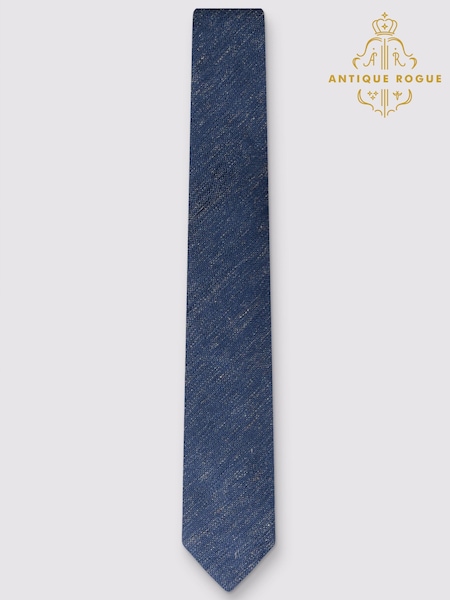 Antique Rogue Blue Plain Linen Blend Tie (Y27140) | £25