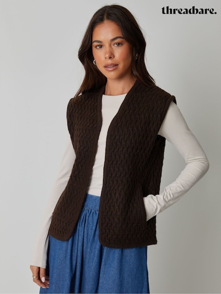 Threadbare Brown Textured Knitted Gilet (Y27161) | £26