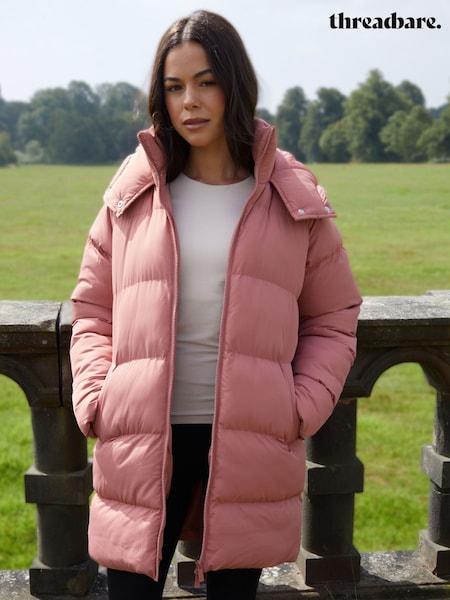 Threadbare Pink Mid Length Hooded Puffer Coat (Y27162) | £48