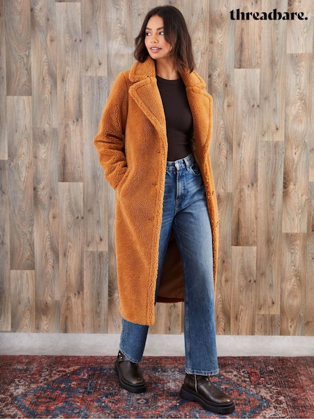 Threadbare Tan Brown Longline Borg Teddy Coat (Y27169) | £56