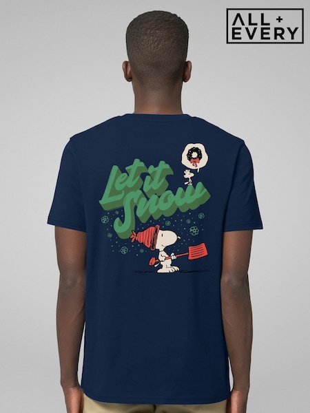 All + Every Blue Peanuts Christmas Snoopy Let It Snow Back Print T-Shirt (Y27170) | £25