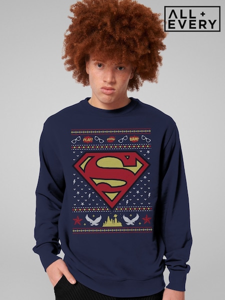 All + Every Blue Superman Christmas Pattern Sweatshirt (Y27184) | £35