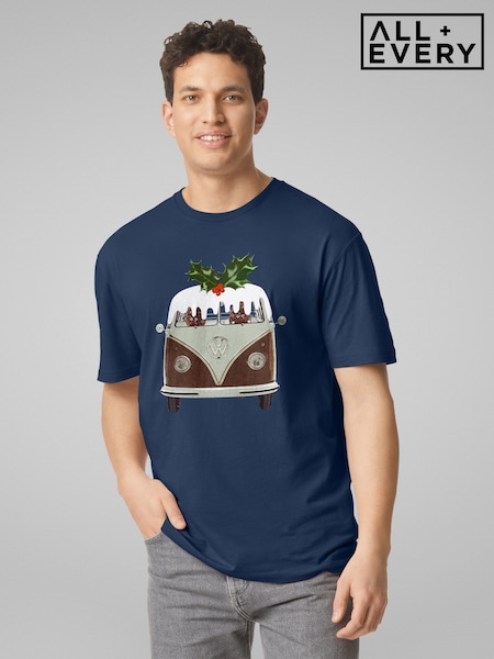 All + Every Blue Volkswagen Christmas Christmas Pudding Camper Van T-Shirt (Y27187) | £25