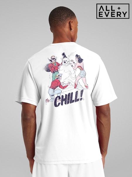 All + Every White Justice League Christmas Building A Snowman Back Print T-Shirt (Y27193) | £25