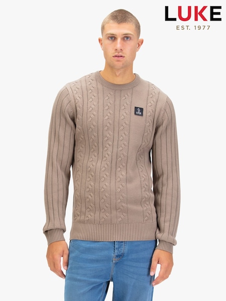 Luke 1977 Mitcham Cable Knitted Brown Jumper Hardnut (Y27233) | £75