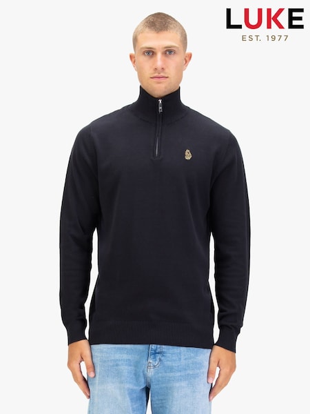 Luke 1977 Pretender Quarter Zip Kintted Black Jumper (Y27237) | £55