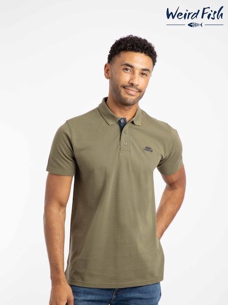 Weird Fish Green/Brown Miles Pique Polo Shirt (Y27267) | £38