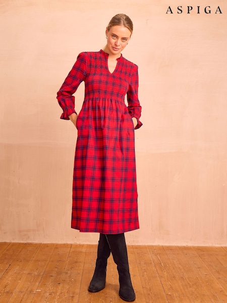 Aspiga Red Laura Brushed Cotton Checked Dress (Y27430) | £175