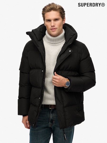 Superdry Black Hooded Five Baffle Sports Puffer Jacket (Y27555) | £110