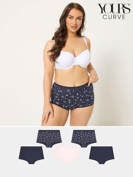 Yours Curve Blue Moon And Star Shorts 5 Pack (Y27566) | £20