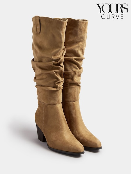 Yours Curve Natural Extra-Wide Fit Ruched Western Boots (Y27571) | £55
