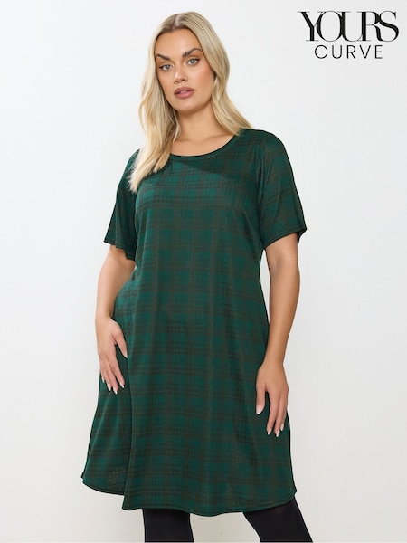 Yours Curve Green Check Flippy Pinafore Dress (Y27575) | £34