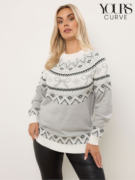 Yours Curve Grey Fairisle Pattern Jumper (Y27585) | £32