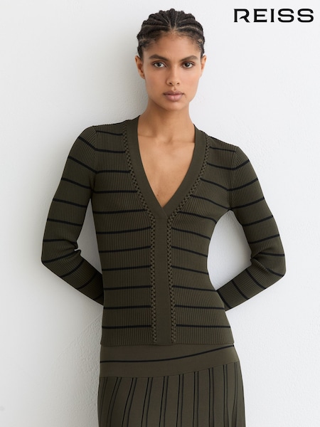 Reiss Khaki Green/Black Lauralee Jumper (Y27622) | £140