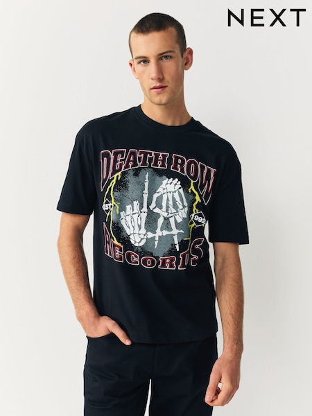 Black Death Row Records Relaxed Fit Band Graphic Print T-Shirt (Y27673) | £25