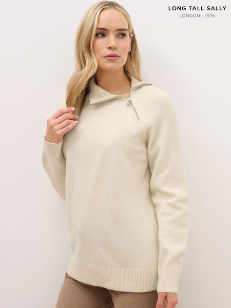 Long Tall Sally Natural Premium Zip Funnel Neck Jumper (Y27728) | £50