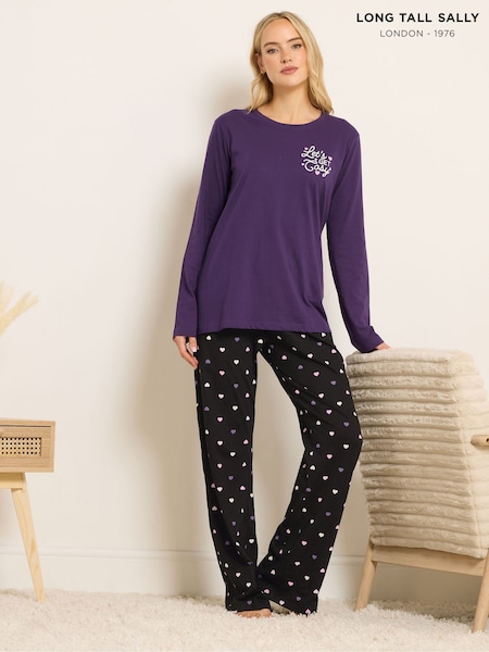 Long Tall Sally Purple Lets Get Cosy Long Sleeve Wide Leg PJ Set (Y27731) | £33