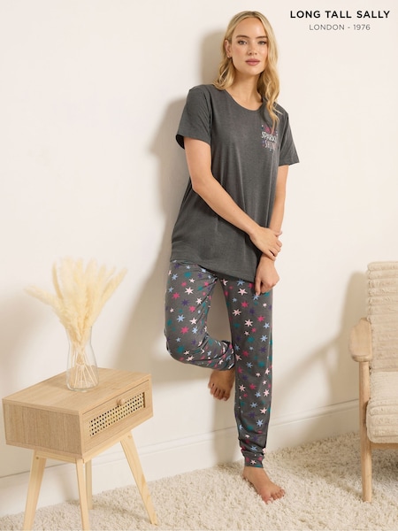 Long Tall Sally Grey Sparkle Shine Short Sleeve Cuffed PJ Set (Y27732) | £29