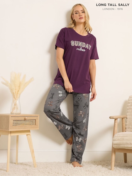 Long Tall Sally Red Sunday Vibes Short Sleeve Wide Leg PJ Set (Y27738) | £29