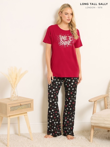 Long Tall Sally Red Time To Shine Short Sleeve Wide Leg PJ Set (Y27739) | £29