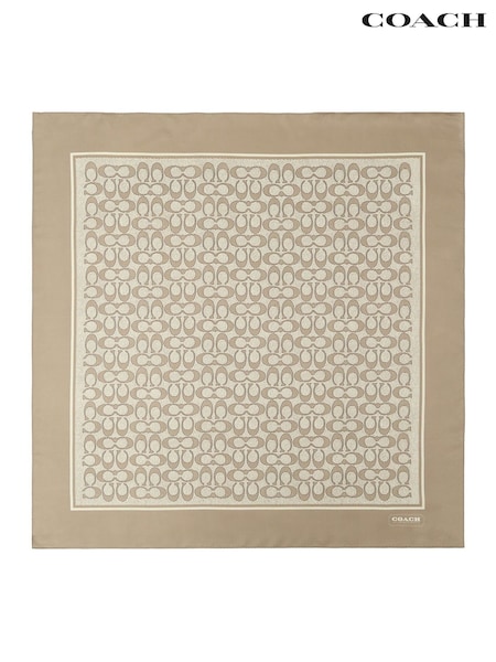 COACH Cream Textured Signature C Printed Silk Square Scarf (Y27772) | £95