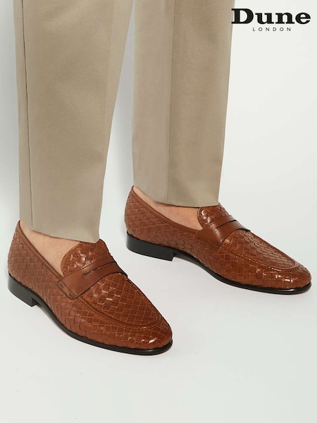 Dune London Brown Salaman Woven Weave Loafers (Y27806) | £129