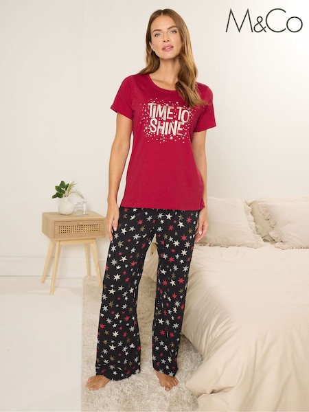 M&Co Red Time To Shine Short Sleeve Wide Leg Pyjamas Set (Y27830) | £24