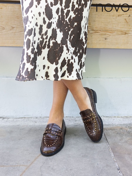 Novo Tan Brown CARMELLA Stud Detail Loafer (Y27969) | £36