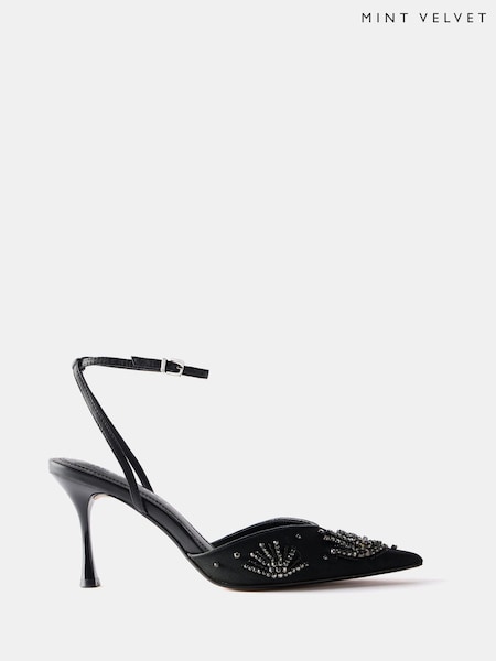 Mint Velvet Black Ari 85  Embellished Mesh High Heels (Y28062) | £130