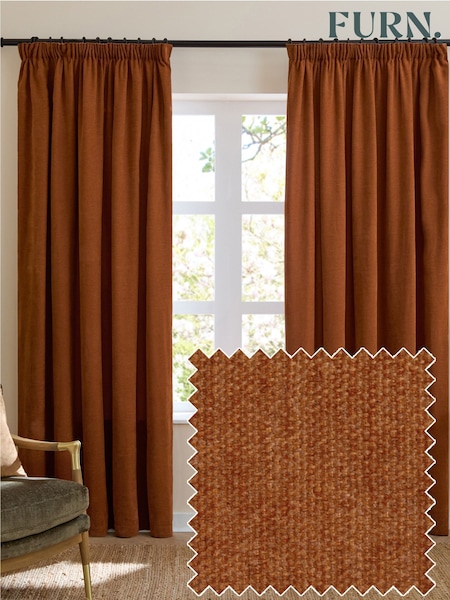 Furn Rust Soft Chenille Lined Pencil Pleat Curtains (Y28141) | £43 - £95