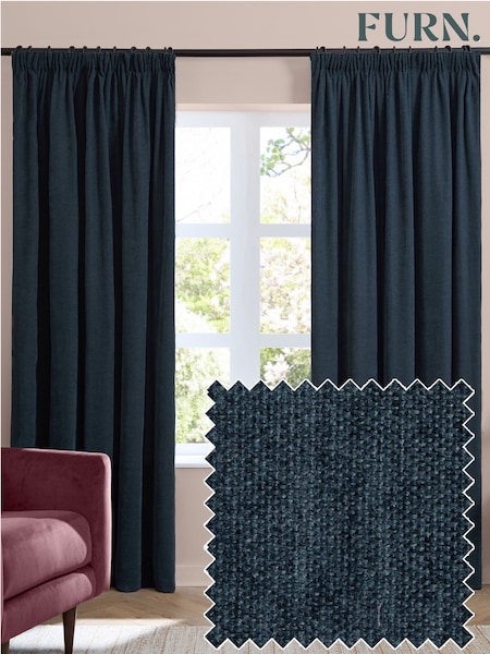 Furn Navy Soft Chenille Lined Pencil Pleat Curtains (Y28142) | £43 - £95