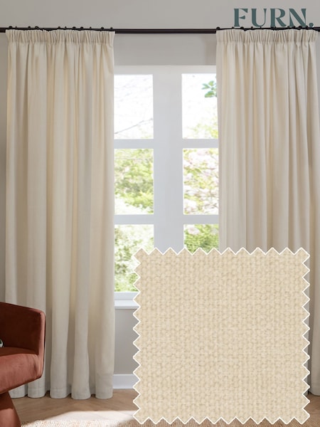 Furn Ecru Soft Chenille 100% Blackout & Thermal Pencil Pleat Curtains (Y28154) | £56 - £140