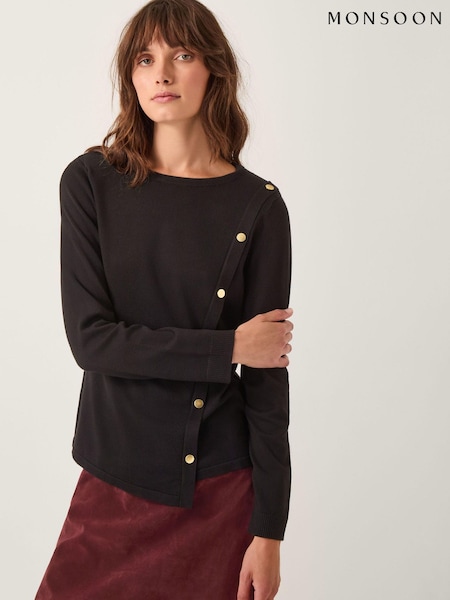 Monsoon Black Bonnie Asymmetrical Button Jumper (Y28170) | £59