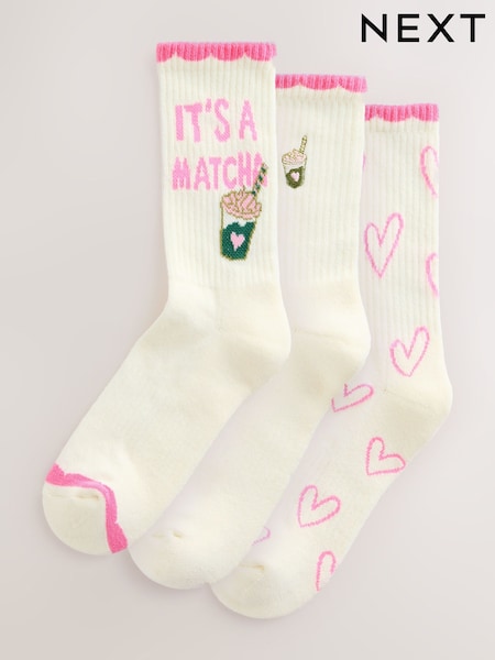 Pink Matcha Cushion Sole Sports Ankle Sock 3 Pack (Y28251) | £10