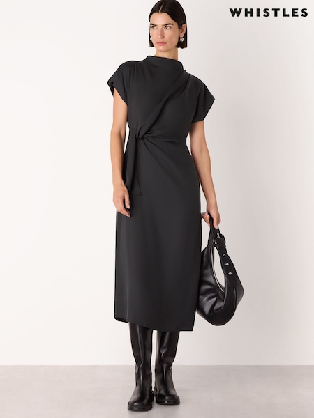 Whistles Black Twist Waist Midi Dress (Y28382) | £149
