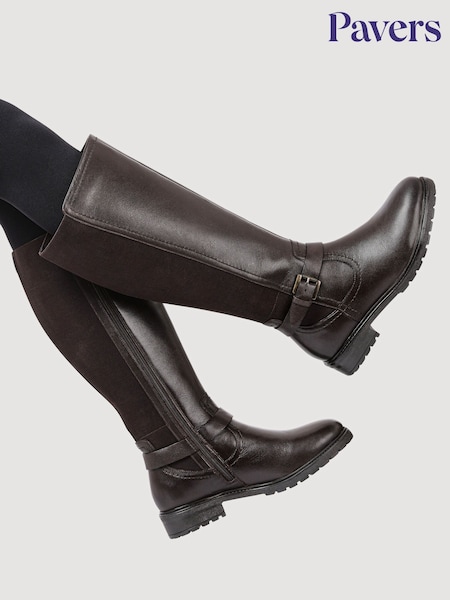 Pavers Brown Wide-Fit Leather Elasticated Long Boots (Y28418) | £80