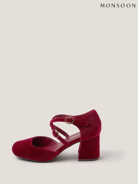 Monsoon Red Gia Velvet Mary Jane Heels (Y28447) | £65