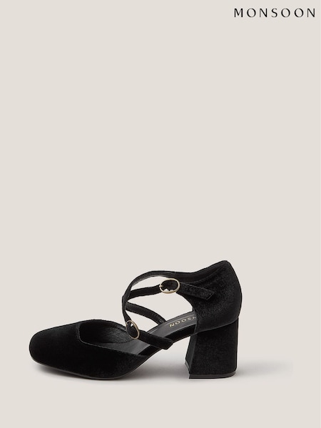 Monsoon Black Gia Velvet Mary Jane Heels (Y28451) | £65