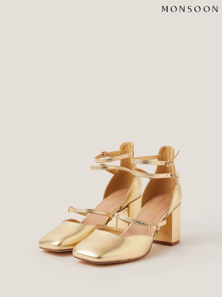 Monsoon Gold Edie Mary Jane Heels (Y28456) | £65