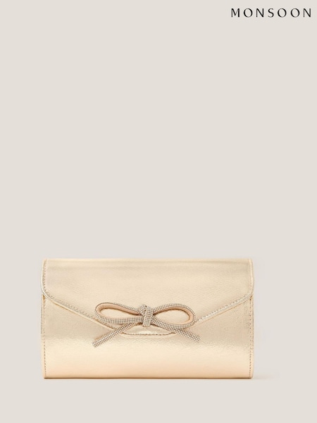 Monsoon Gold Sia Diamante Bow Clutch Bag (Y28462) | £45