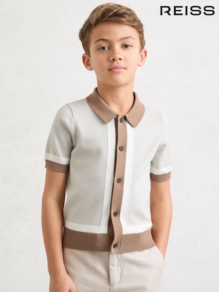 Reiss Taupe/Off White Craig Polo Shirt (Y28496) | £44