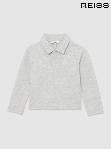 Reiss Soft Grey Melange Willard 13-14 yrs Monogram Embroidered Polo Shirt (Y28512) | £40