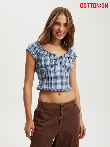 Cotton On Blue Greta Frill Sleeve Blouse (Y28540) | £25